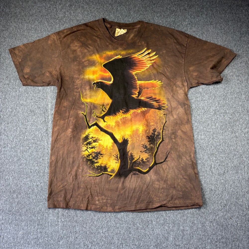 The Mountain Mens XL Eagle‎ Sunset Nature Graphic Tie Dye T-Shirt Brown Cotton